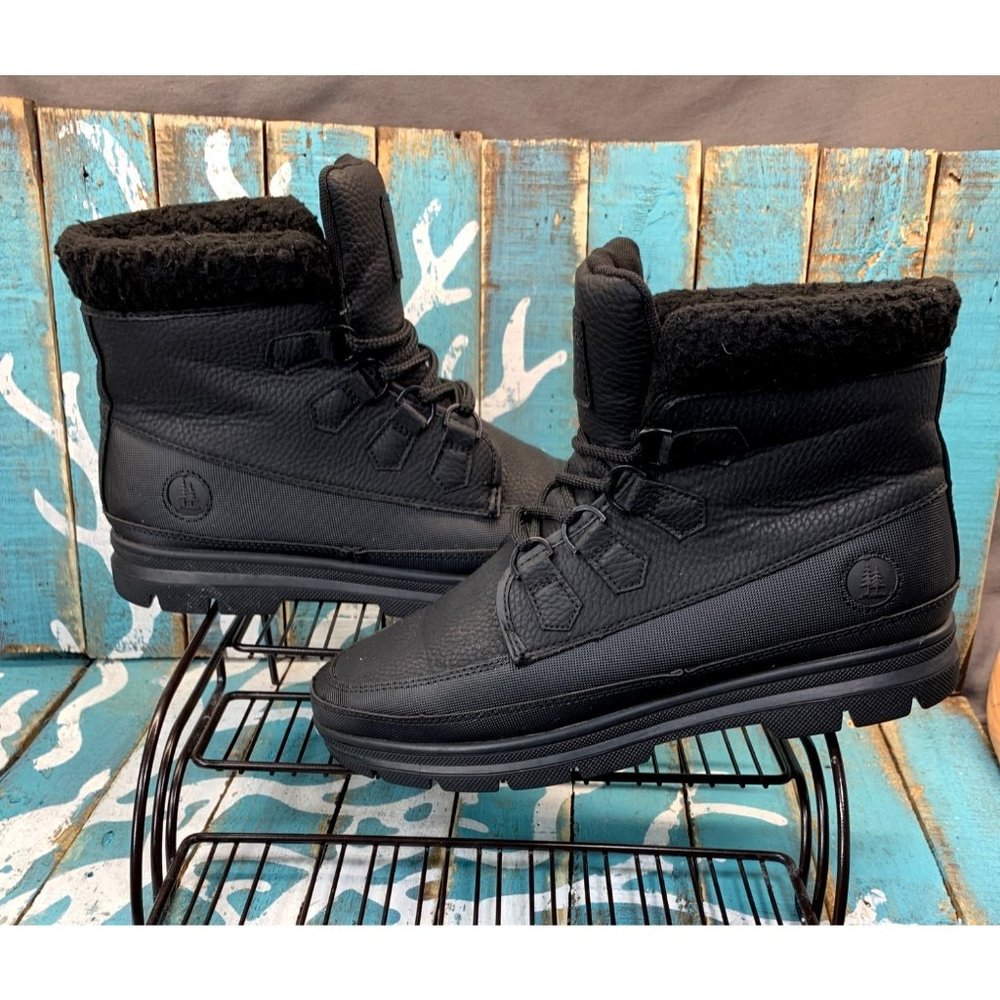 G.H. Bass Errol Oxford Black Leather Boots with Faux Fur Fall-Winter Size 9.5